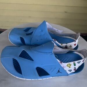 Nike Jordan Kids Light Blue Slide Sandals with Printed White Heel Strap